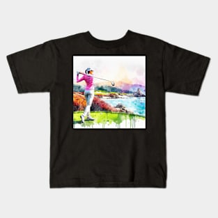 Artistic illustration of a woman golfer Kids T-Shirt